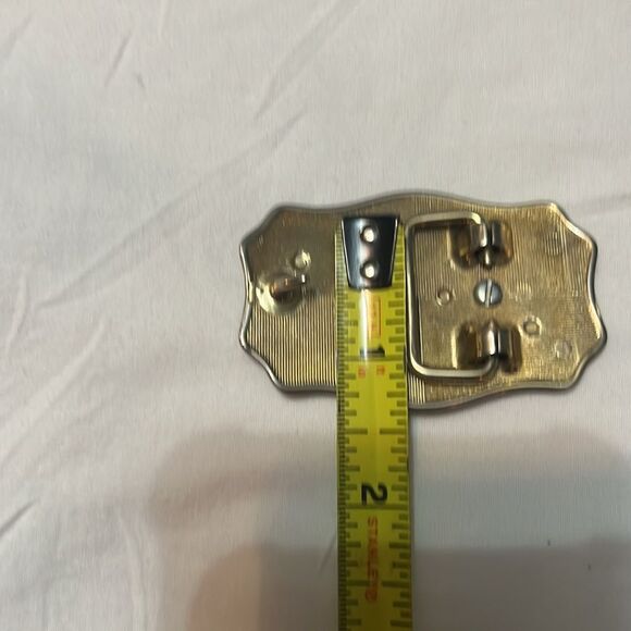 Vintage Western Etched Silvertone Goldtone Green Stone Jade? Belt Buckle 1970s? - Picture 7 of 7